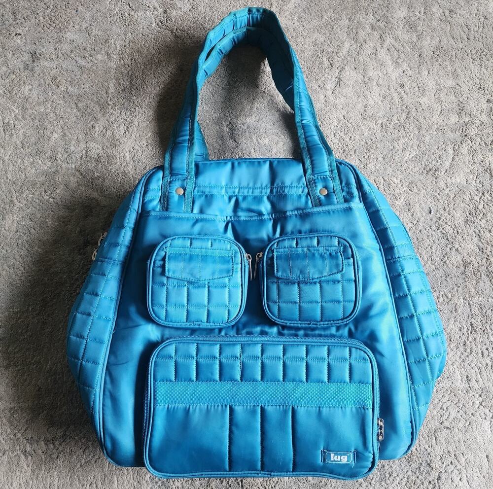 Lug Puddle Jumper Tote Bag Ocean Blue Teal Large Quilted Overnight Gym Bag